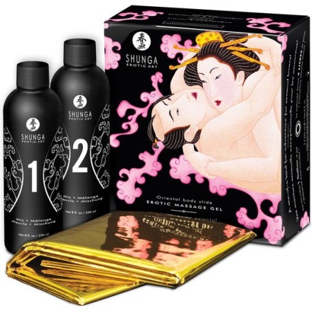 SHUNGA - GEL DE MASSAGE ÉROTIQUE ORIENTAL CORPS À CORPS FRAISES ET CAVA