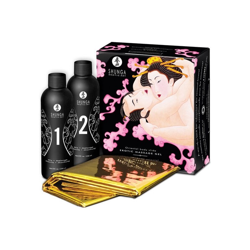 Shunga Corps à Corps : Gel Massage Fraise & Cava Érotique