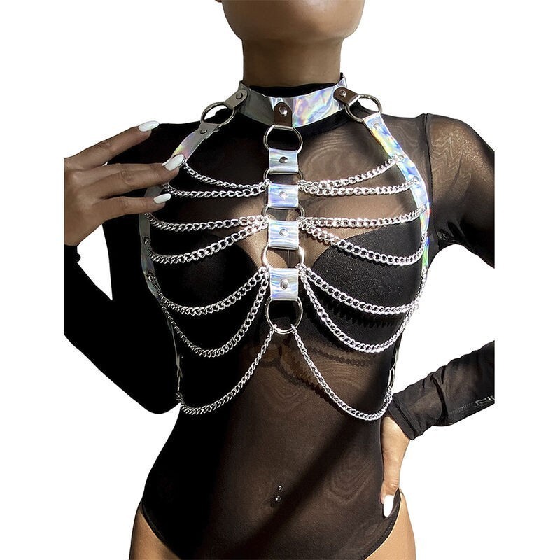 SUBBLIME - 953737 HARNAIS DE POITRINE AVEC ANNEAUX ET CHAÎNES ARGENT TAILLE UNIQUE SUBBLIME - 953737 HARNAIS DE POITRINE AVEC ANNEAUX ET CHAÎNES ARGENT TAILLE UNIQUE