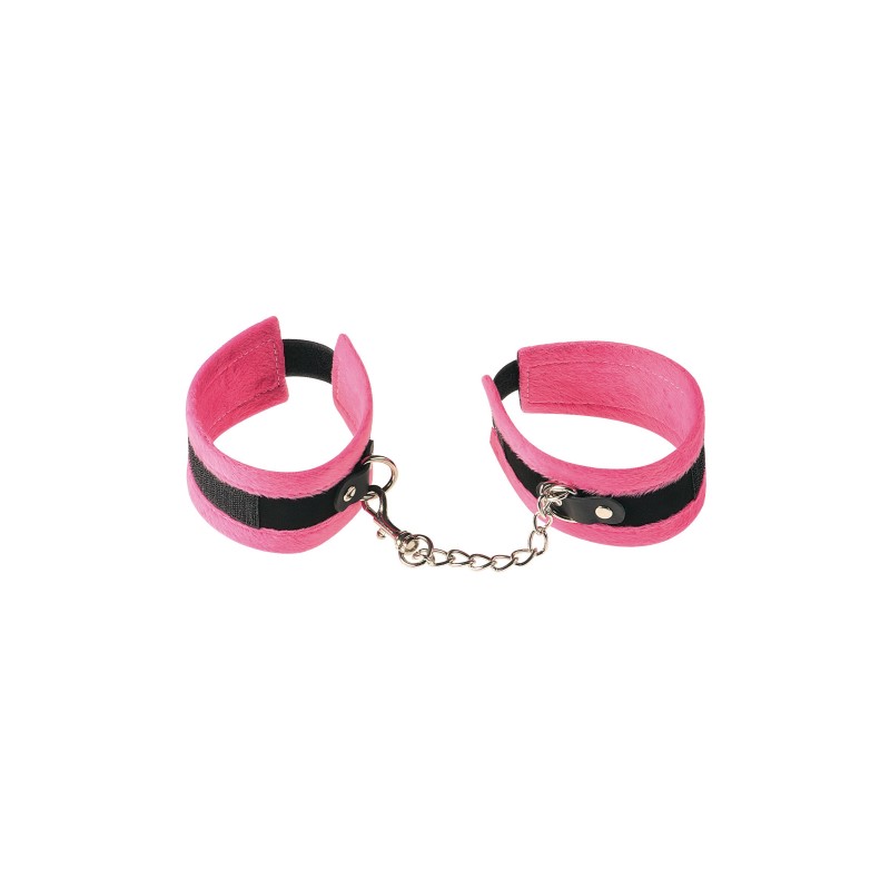 Menottes chevilles aspect fourrure rose avec fermeture scratch