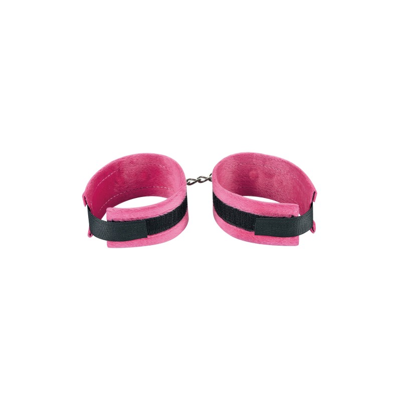 Menottes poignets aspect fourrure rose fermeture scratch