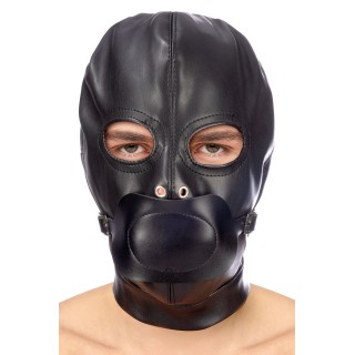 Cagoule BDSM aspect cuir avec baillon amovible