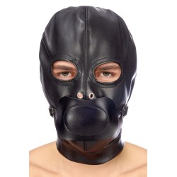 Cagoule BDSM aspect cuir avec baillon amovible