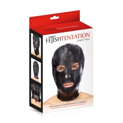 Cagoule BDSM aspect cuir yeux et bouche ouverts