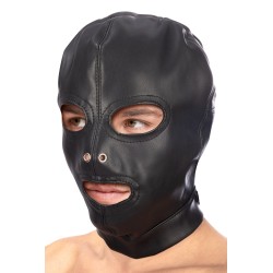 Cagoule BDSM aspect cuir yeux et bouche ouverts