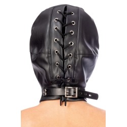 Cagoule BDSM aspect cuir yeux et bouche ouverts