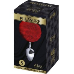 ALIVE - PLUG DE PLAISIR ANAL LISSE MÉTAL FLUFFY ROUGE TAILLE S