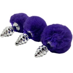 PLUG DE PLAISIR ANAL SPIRAL METAL FLUFFY VIOLET FONCÉ