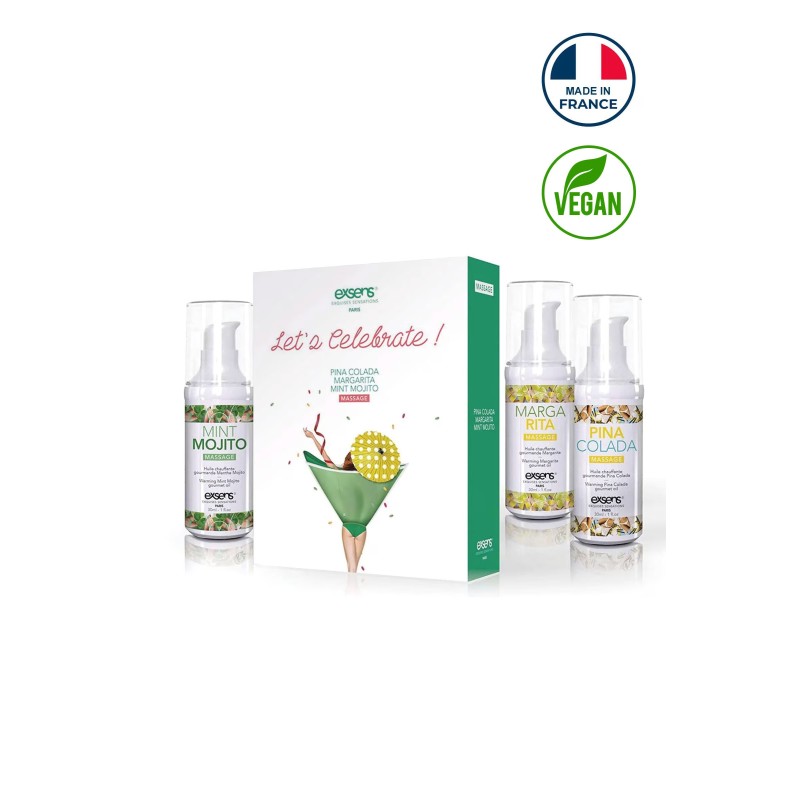 Let' Celebrate - Coffret huile chauffante Pina Colada, Mojito et Margarita