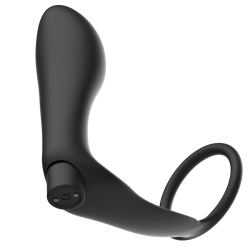 ANNEAU PÉNIS AVEC TÉLÉCOMMANDE PLUG ANAL NOIR RECHARGEABLE