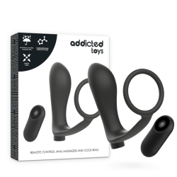 ANNEAU PÉNIS AVEC TÉLÉCOMMANDE PLUG ANAL NOIR RECHARGEABLE