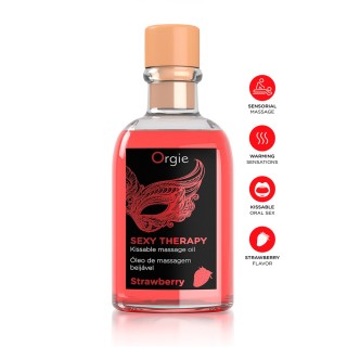 Huile de massage gourmande Sexy Therapy – Saveur fraise, embrassable
