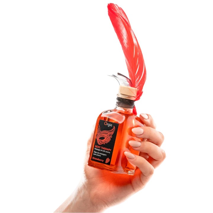 Huile de massage gourmande Sexy Therapy – Saveur fraise, embrassable