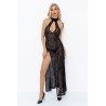 Robe longue fendue en tulle léopard F288