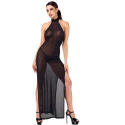 Robe Longue Onyx à Double Fente F372 | Robe Élégante