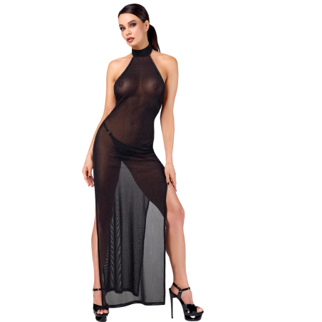 Robe Longue Onyx à Double Fente F372 | Robe Élégante