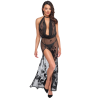 F312 Divinity robe longue en maille floquée avec dos ouvert
