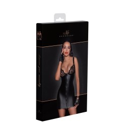 F254 Mini-robe en Powerwetlook avec poitrine en dentelle et fermeture éclair à double sens