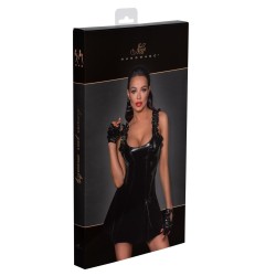 F248 Robe courte en PVC avec bretelles à franges