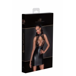 F241 Robe courte avec jupe en powerwetlook et haut en tulle