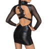 F142 Minirobe en Powerwetlook et tulle avec applications décoratives