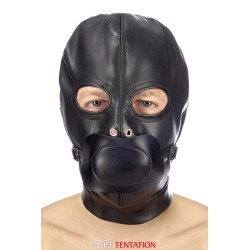 Cagoule BDSM simili cuir avec baillon amovible