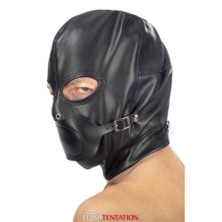 Cagoule BDSM simili cuir avec baillon amovible