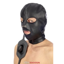 Cagoule BDSM simili cuir avec baillon amovible