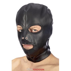 Cagoule BDSM 3 ouvertures en simili cuir