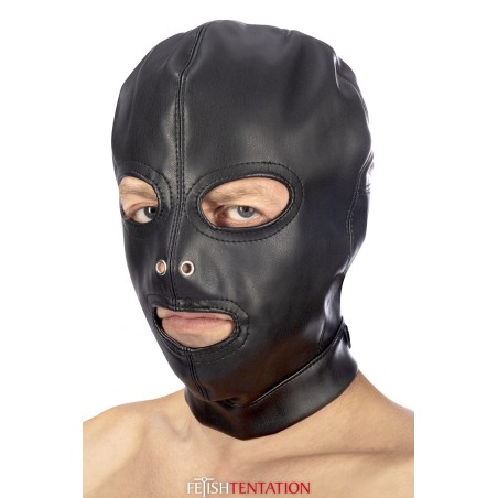Cagoule BDSM 3 ouvertures en simili cuir