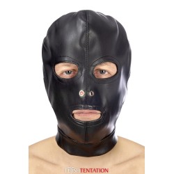 Cagoule BDSM 3 ouvertures en simili cuir