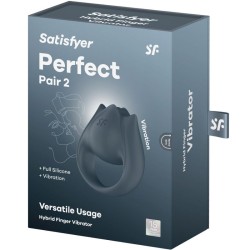 PERFECT PAIR 2 MULTIVIBRATEUR 2 EN 1 ANNEAU PÉNIS ET STIMULATEUR DE DOIGTS GRIS