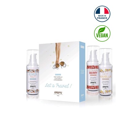 Let's Travel Massage - Coffret huile chauffante Fraise, Vanille et Coco