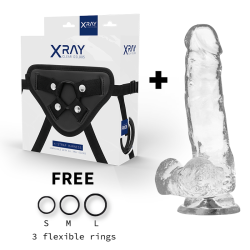 HARNAIS + GODE BITE TRANSPARENT AVEC BILLES 18.5 CM -O- 3.8 CM