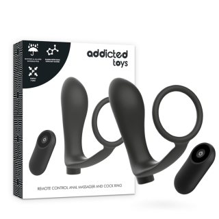 COCKRING TÉLÉCOMMANDÉ PLUG ANAL NOIR RECHARGEABLE