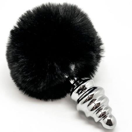 ALIVE - PLUG DE PLAISIR ANAL SPIRAL METAL FLUFFY NOIR TAILLE M