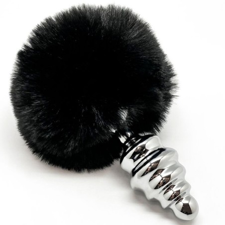 PLUG DE PLAISIR ANAL SPIRAL METAL FLUFFY NOIR