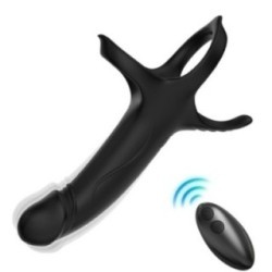 GODE AVEC ANNEAU ET VIBRATEUR TÉLÉCOMMANDE NOIR