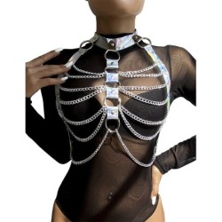 953737 HARNAIS DE POITRINE AVEC ANNEAUX ET CHAÎNES ARGENT TAILLE UNIQUE