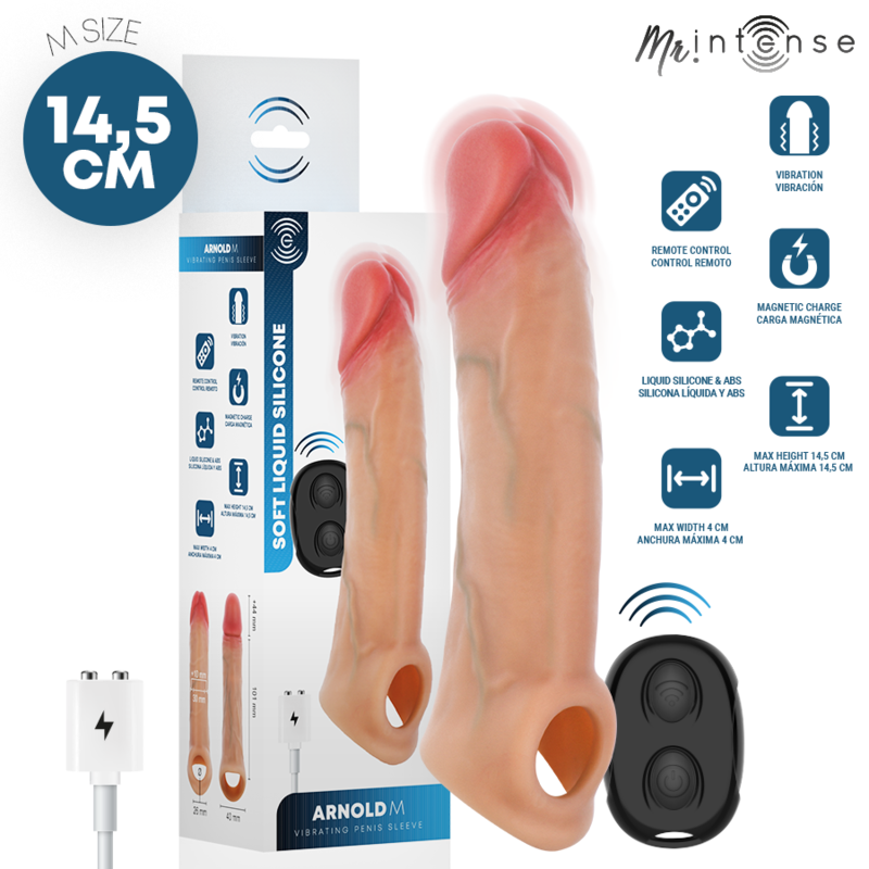 ARNOLD M VIBRATEUR MANCHON PÉNIS EN SILICONE AVEC TÉLÉCOMMANDE 14,5 CM -Ø- 4 CM