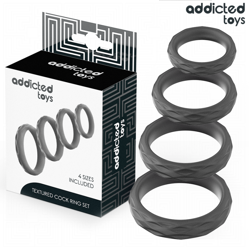 ADDICTED TOYS - ENSEMBLE DANNEAUX PÉNIS TEXTURÉS, 4 TAILLES