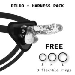 HARNAIS + GODE BITE TRANSPARENT AVEC BILLES 15.5 CM -O- 3.5 CM