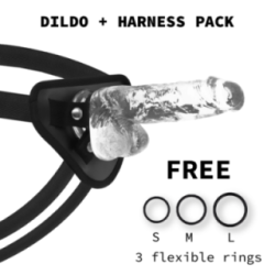HARNAIS + GODE BITE TRANSPARENT AVEC BILLES 18.5 CM -O- 3.8 CM