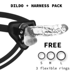HARNAIS + GODE BITE TRANSPARENT AVEC BILLES 20 CM -O- 4.5 CM