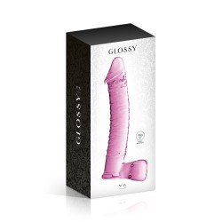 Glossy Toys n°15, gode en verre réaliste avec testicules 21cm