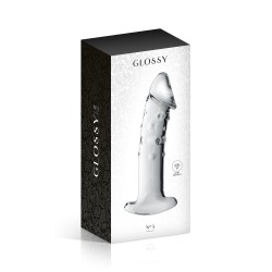 Glossy Toys n°3, gode réaliste en verre avec poignée de retrait 18 cm