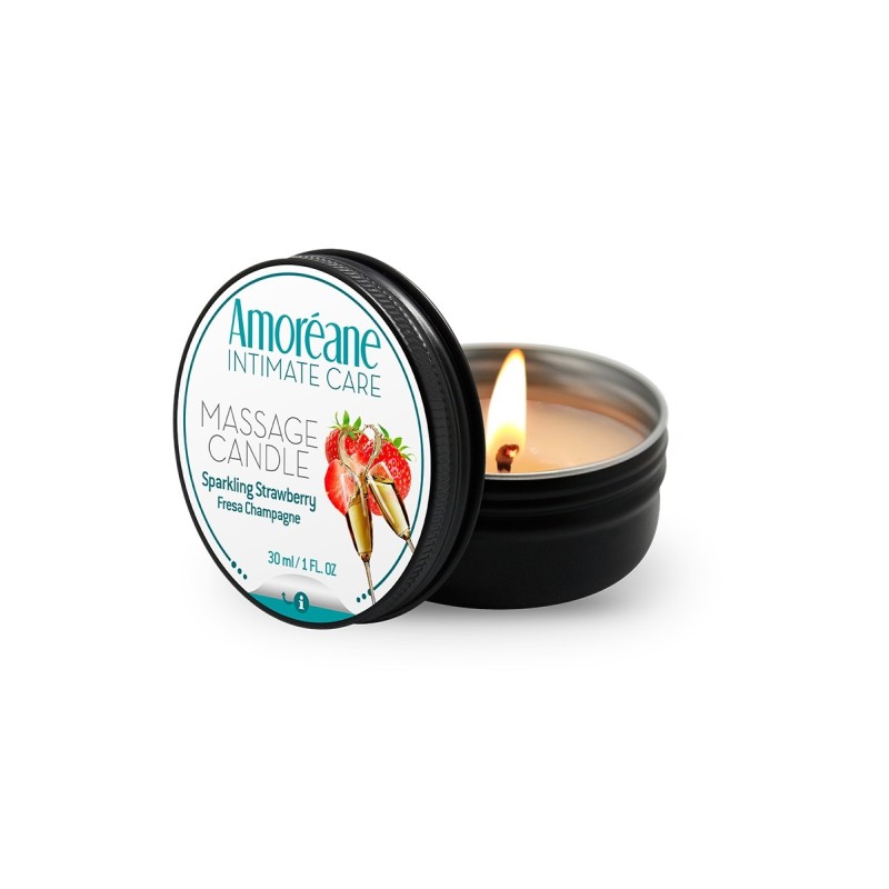Bougie de massage vin petillant à la fraise - Amoreane Bougie de massage vin petillant à la fraise - Amoreane