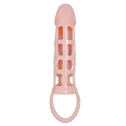 COUVERTURE D'EXTENSION DE PÉNIS AVEC VIBRATION ET SANGLE NATURELLE 13,5 CM