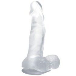 GODE RÉALISTE AVEC VENTOUSE ET TESTICULES 16.7 CM TRANSPARENT