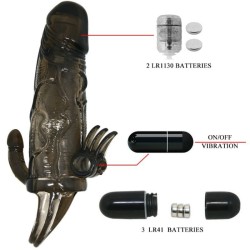 COUVRE-PÉNIS BRAVE MAN AVEC STIMULATION CLITO ET ANAL DOUBLE BULLET NOIR 16.5 CM